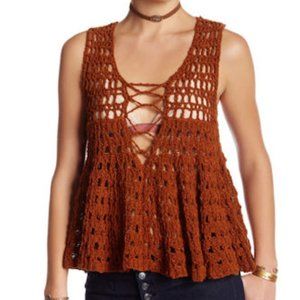 New Free People Macrame V-neck Sweater Tank